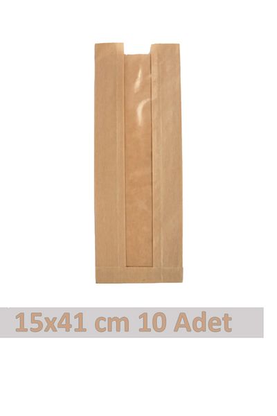 OLİ Art 15x41cm Kraft Paper Bag with Window - 10 Side Gusseted Packaging Gift Package