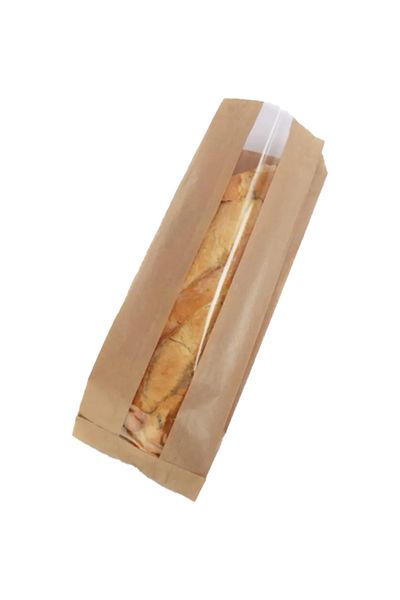 OLİ Art 15x41cm Kraft Paper Bag with Window - 100 Pieces Side Gusset Packaging Gift Package