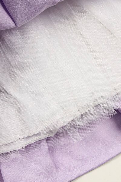 Şirin Şeyler Butiği Rochie Isabella pentru fetiță, cu mânecă scurtă, festonată, cu tul brodat floral, căptușită prințesă, elegantă, mov, liliac