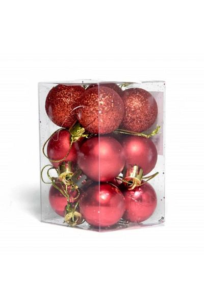 Yenigeldi Set of 12 Red Christmas Ball 3 Cm, Christmas Tree Ball, Pine Tree Ball