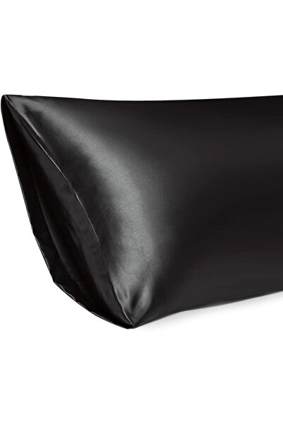 Tinybabyconcept Natural Cotton Satin Silk Textured Breathable Long Pillow Case 50X135 cm Black with Hidden Zipper