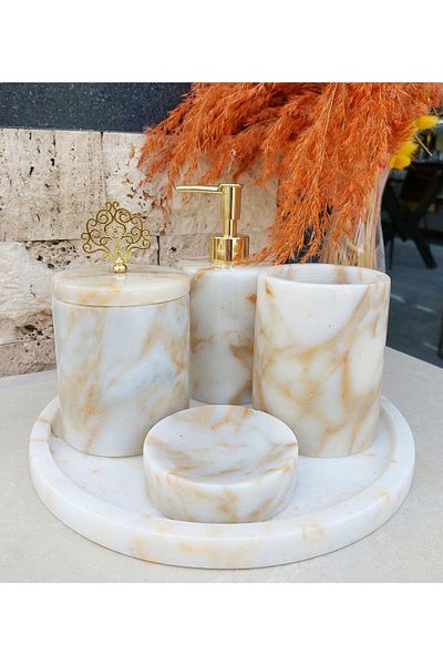 ege gross Light Sugar 5-Piece Natural Marble Bathroom Set - White and Yellow Transition