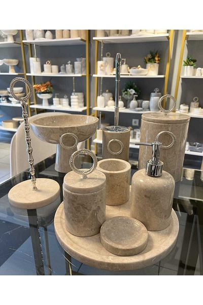 ege gross Decorative Natural Beige Marbroom Bathroom Set of 9 Marbroom Bathroom Set