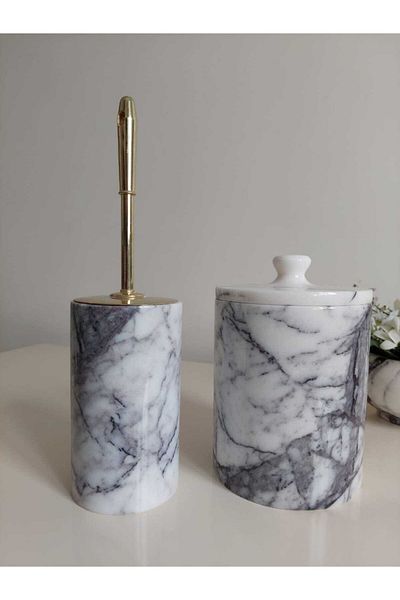 ege gross Natural Lilac Marble WC Brush And Trash Can