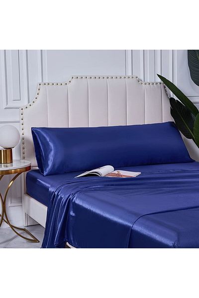 Tinybabyconcept Mătase naturală bumbac texturat satinat 50x135cm husă de pernă cu fermoar ascuns Albastru închis 1 bucată