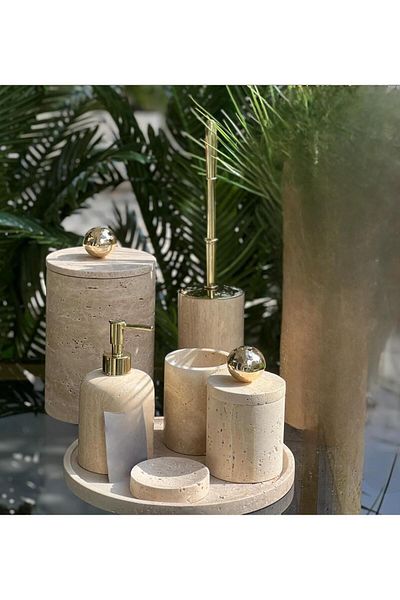 ege gross Decorative Natural Traverten Marbet / 7 Pieces Marbet Bathroom Set with Accessory Details / Marbet Bathroom Set
