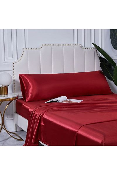 Tinybabyconcept Natural Silk Textured Cotton Satin Pillow Case 1st Quality Bead Silicone Filled 50x135cm Red