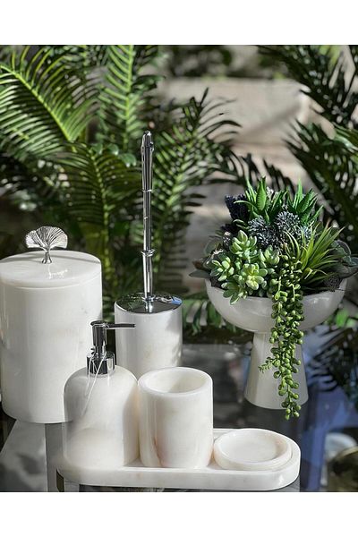 ege gross Natural White Marble / Accessory Detailed 7-Piece Marble Bathroom Set / Marble Bathroom Set