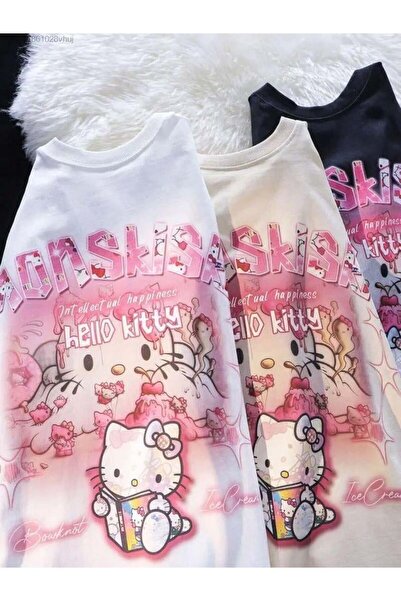 Touz Moda Hello Kitty Printed Gothic Oversize T-shirt