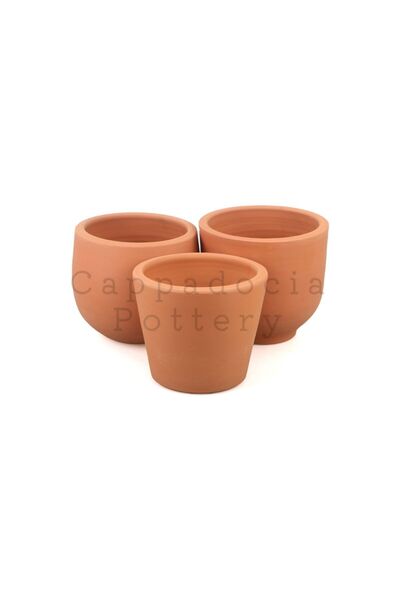 Cappadocia Pottery 3lü Çeşitli Doğal Terleyen El Yapımı Çömlek Toprak Saksı S...