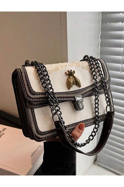 Accessories Vanilla Avenue Bitter Brown Faux Leather Chain Detailed Women's Bag with Strap