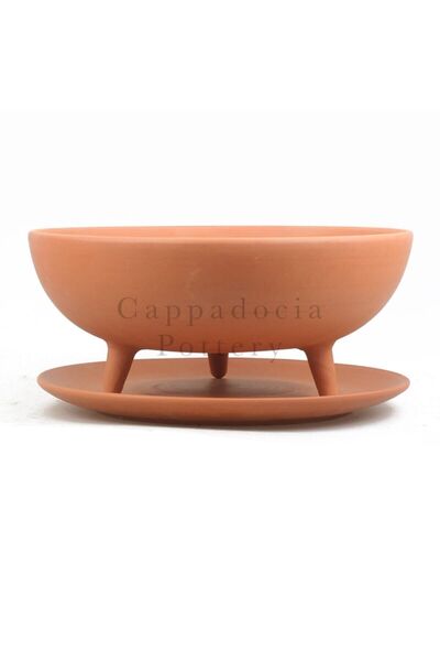 Cappadocia Pottery 30cm Ayaklı Tabaklı Doğal Terleyen Çömlek Toprak Yayvan Sa...