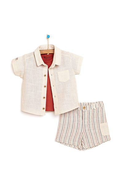 Bebbek Baby Boy Beige Shirt-Shorts-T-Shirt - Tropical Zone Age 3