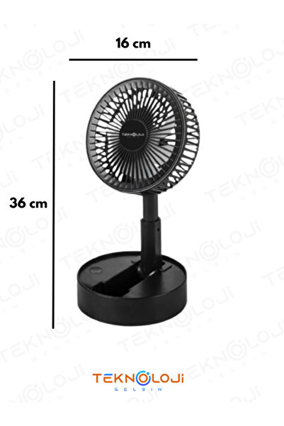 Teknoloji Gelsin Vantilatör Teleskopik Fan Katlanabilir Taşınabilir Şarjlı 3 Kademe Mini Fan Soğutucu Masaüstü SİYAH