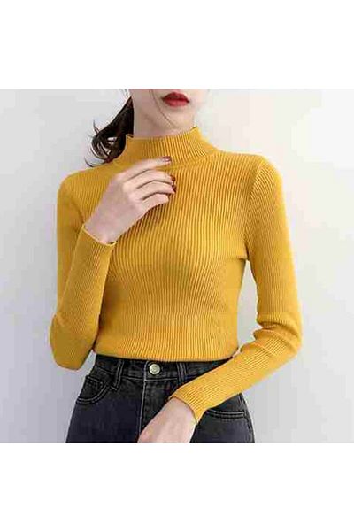 Choice Autumn Winter Mock Neck Women Sweater Vintage Basic Solid Knitted Tops Casual Slim Pullover Korea...
