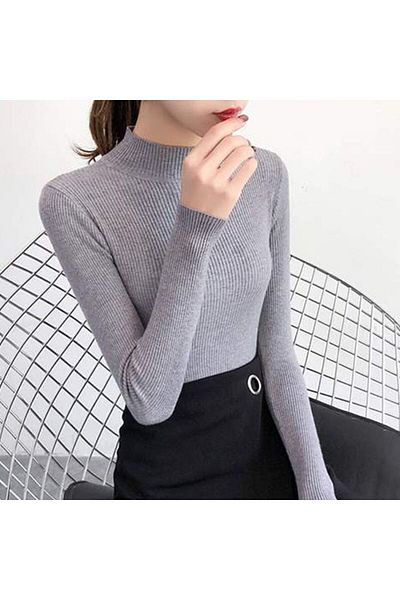 Choice Autumn Winter Mock Neck Women Sweater Vintage Basic Solid Knitted Tops Casual Slim Pullover Korea...