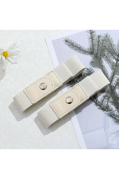 Choice WHITE 2pcs/set No Buckle Elastic Belt For Women Men Unisex Stretch Bel...