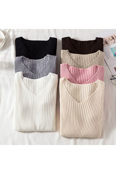 Choice Autumn Winter Women Sweaters Casual Long Sleeve Knitted V Neck Pullover Sweater Femme Basic Solid...