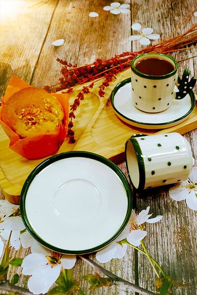 Otogar Çini Handmade Turkish Coffee Espresso Gift Cup 90 Ml 2-Person Cup Set