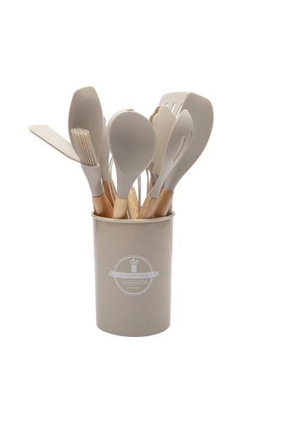 Choice 12Pcs Silicone Kitchen Utensils Cooking Wooden Handle Non Stick Pot Kitchenware Set Storage Bucke...