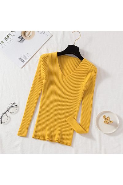 Choice Autumn Winter Women Sweaters Casual Long Sleeve Knitted V Neck Pullover Sweater Femme Basic Solid...