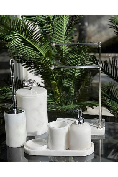 ege gross Natural White Marble / Accessory Detailed 7-Piece Marble Bathroom Set / Marble Bathroom Set