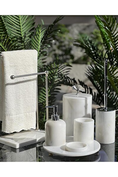 ege gross DOĞAL BEYAZ  MERMER / AKSESUAR DETAYLI 7Lİ MERMER BANYO SETİ /MERME...