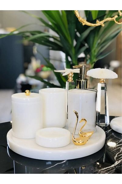ege gross Decorative White Marbroom Bathroom Set of 5 Marbroom Bathroom Set with Marbroom Bathroom Set