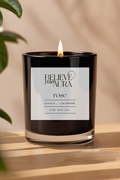 Believe Your Aura Gül Kokulu Mum - %100 Doğal Soya Aromaterapi ve Dekoratif B...