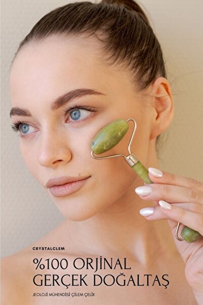 Crystalclem Yeşim Doğaltaş Kalp Gua Sha Ve Roller Yüz Masaj Aleti Ikili Set