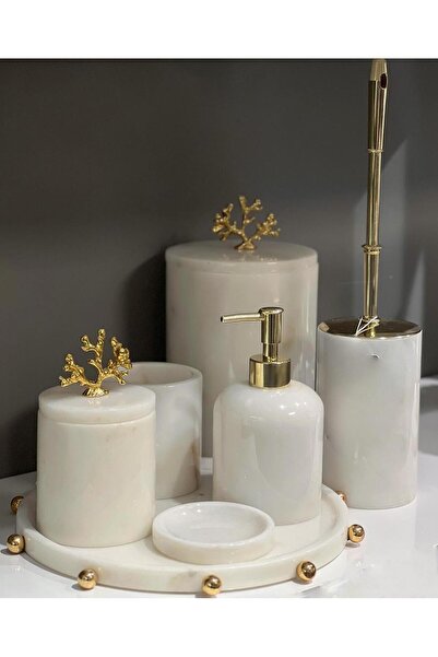 ege gross DEKORATİF MERMER TOP KABARE DETAYLI 7 Lİ BANYO SETİ /MERMER BANYO T...