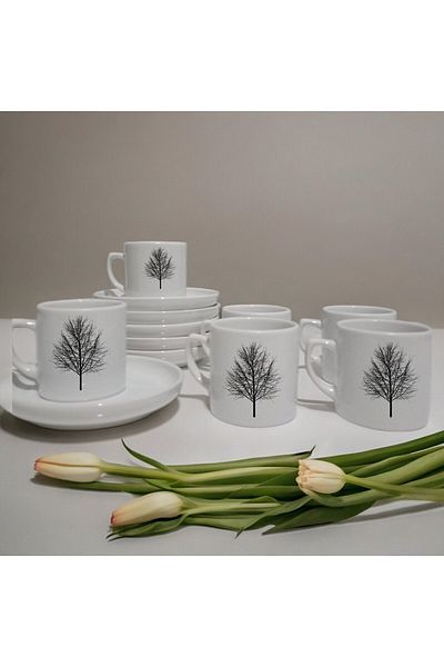 D&Y GAUDERY 12 Pieces Luxury Ceramic Coffee Cup Set for 6 People - Special Design Tree Pattern