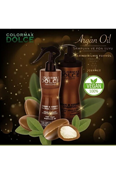 COLORMAX DOLCE 1000ML.ARGAN KERATİN ŞAMPUAN VE ISIDAN KORUYUCU YUMUŞATICI KOL...