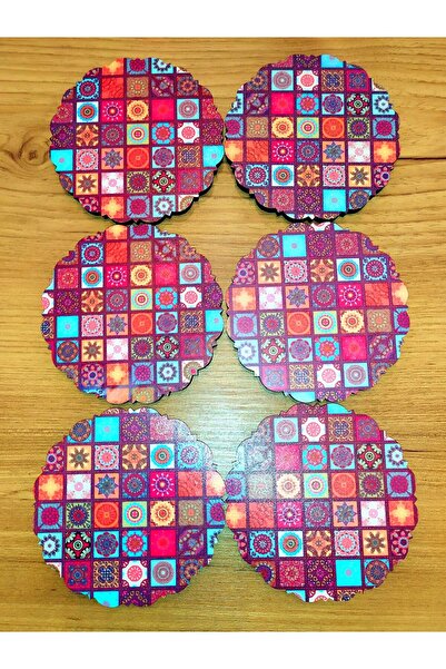 Caziphane 6 Pieces Wooden Colorful Printed Tea Cup Coaster