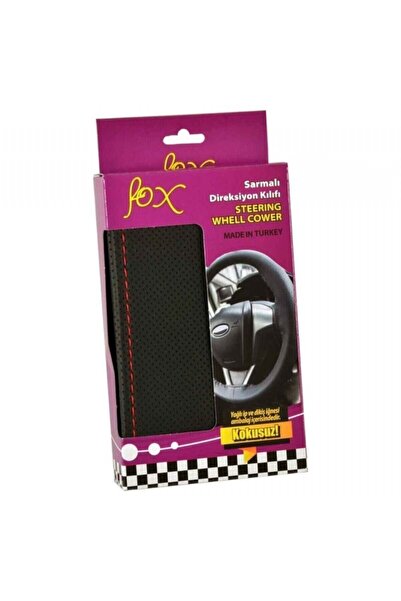 Fox Deri Direksiyon Kılıfı Dikmeli Kırmızı Dikişli Kokusuz