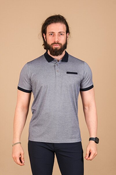 Çukurova تي شيرت رجالي من الفلانيل المرسيريزد مع تفاصيل طية صدر السترة