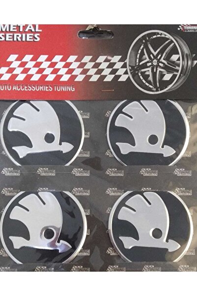 3D Skoda Uyumlu Siyah Alüminyum Yapıştırma Jant Göbeği 4'lü 60mm