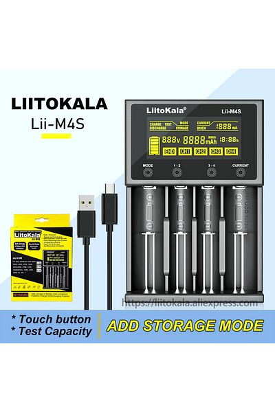 liitokala Lii-M4S 18650 LCD شاحن بطارية متعدد الوظائف لـ 3.7V 1.2V 26650 21700 14500 18350...
