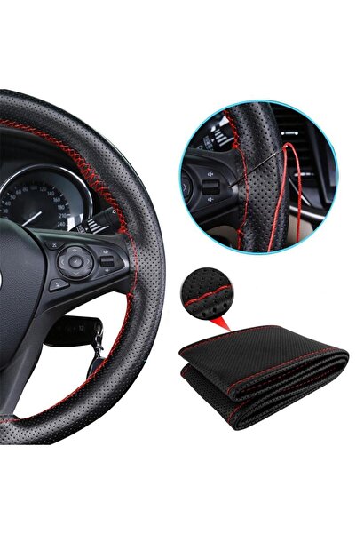 GARDENAUTO Hyundai Accent Era Deri Direksiyon Kılıfı Dikmeli Delikli Kırmızı ...