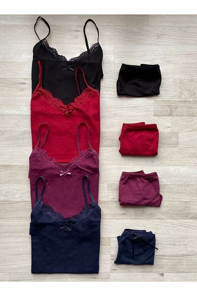 VicTroy Αθλητής 4 τεμαχίων Navy Blue, Μαύρο, Claret Red και Plum Χρώμα με σχοινί, Φιόγκο και Δαντέλα (με δώρο εσώρουχο)