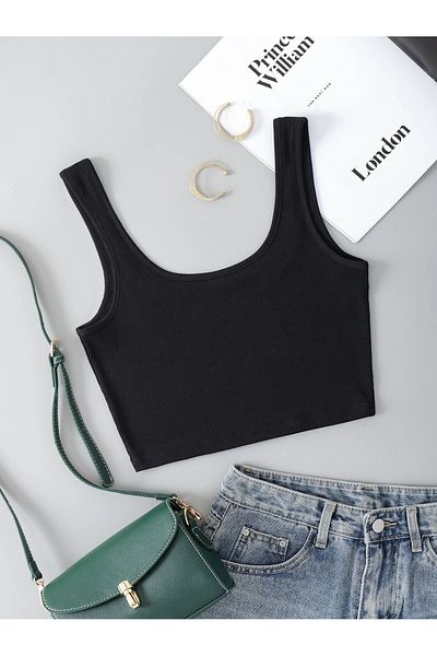 Mad&Calf Women's Corded Crop Tank Top - Strappy, Basic Cotton