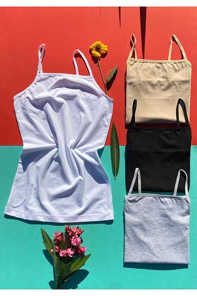 VicTroy 4-Piece Black, White, Skin and Gray Cotton Lycra Women's Undershirt with Rope Straps