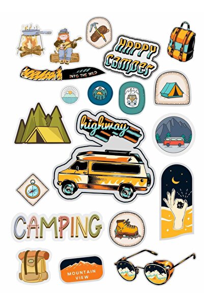 SbtStore Karavan Ve Kamp Araçlarına Özel Sticker Çıkartma Seti 19 Parça