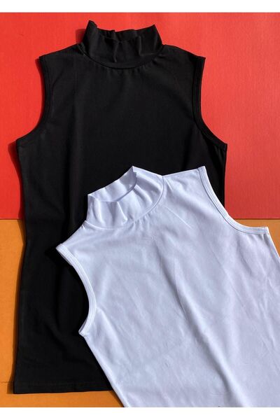 VicTroy Αμάνικο 2 τμχ Μαύρο και άσπρο Χρώμα ζιβάγκο με ψηλή μαλακή υφή Lycra Μπλούζα Μπλούζα