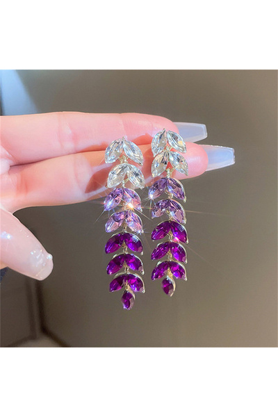 Choice Korean Style Rhinestone Drop Earrings Purple Crystal Leaf Dangle Earrings for Women Jewelry