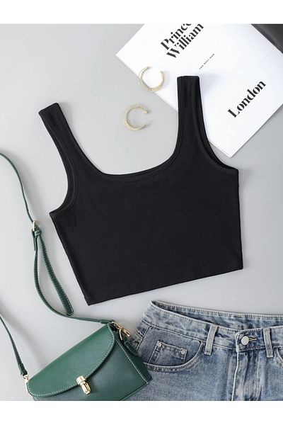 Mad&Calf Women's Corded Crop Tank Top - Strappy, Basic Cotton