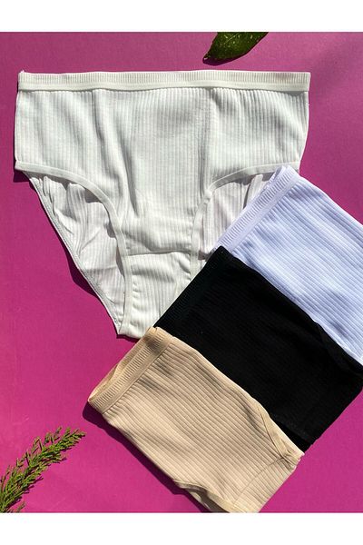 Freya Boutique Γυναικεία 4 τεμάχια βαμβακερά εκρού, μαύρο, λευκό και χρώμα δέρματος με ραβδώσεις τριγωνικά σλιπ