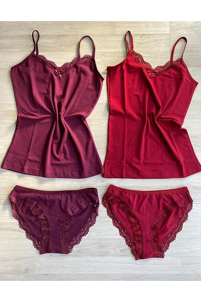 VicTroy (SET) 1 Piece Lace Detailed Rope Strap Cotton Undershirt-panties Set