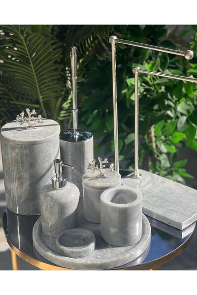 ege gross DEKORATİF DOĞAL  MERMER  AKSESUAR DETAYLı 8Lİ MERMER BANYO SETİ /MERMER BANYO TAKIMI