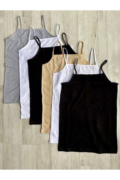 VicTroy 6 Pieces of Skin, Grey, White and Black Colored Soft Cotton Undershirt with Rope Straps